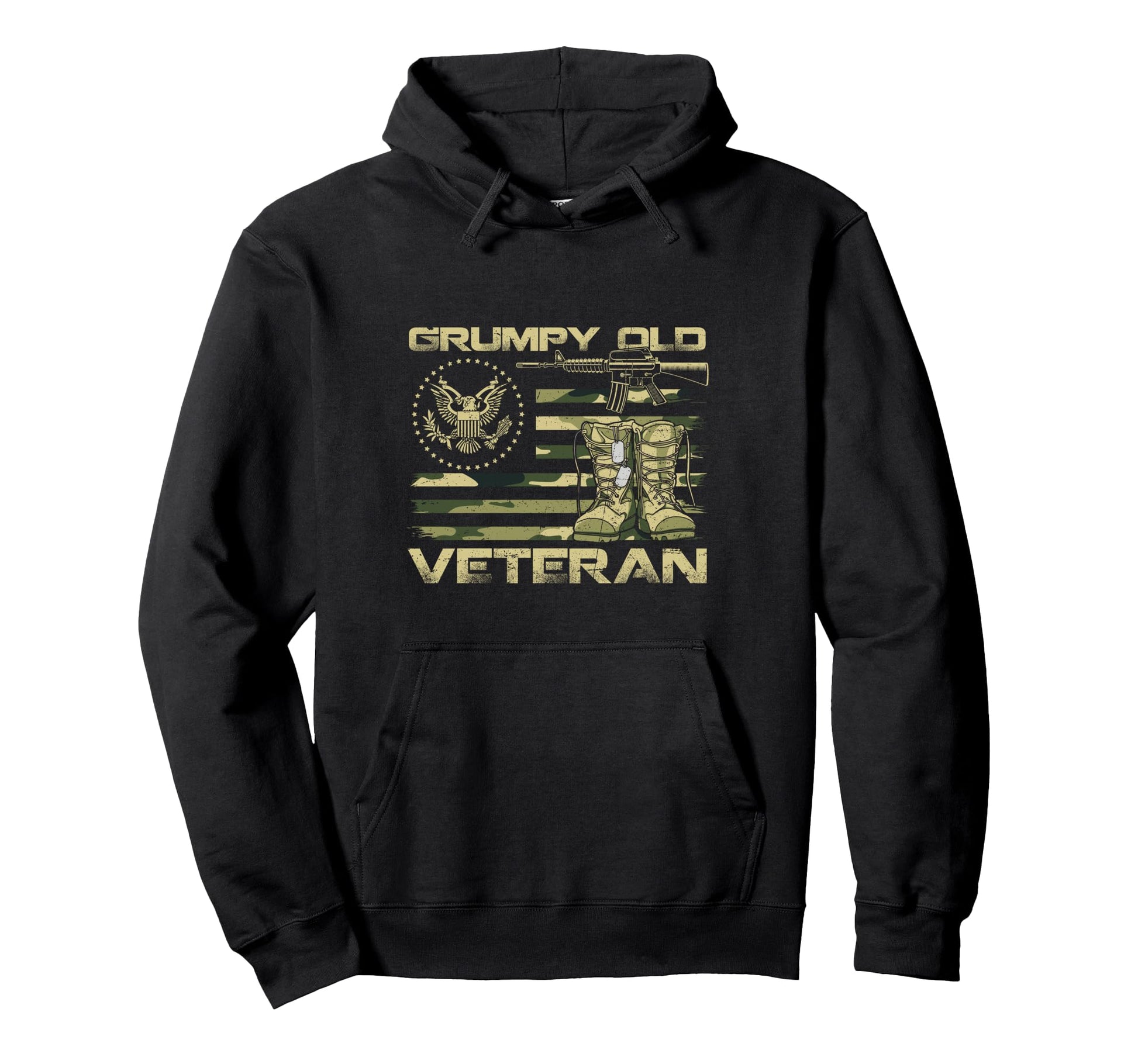 Patriotic Grumpy Old Veteran Hoodie - Custom Art Print for Adults - T-Shirt, Sweatshirt, Hoodie