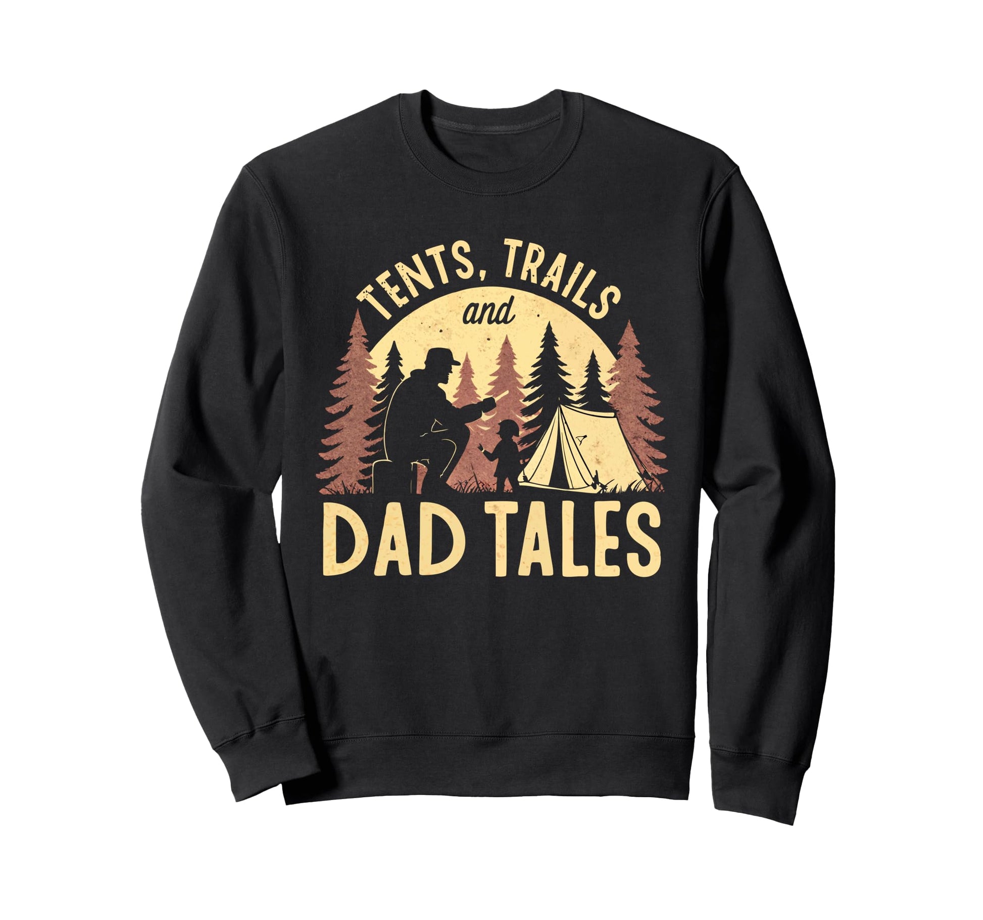 Tents Trails And Dad Tales Hiking Hoodie - Minimalist Print for Adults - T-Shirt, Sweatshirt, Hoodie