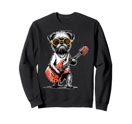 Brussels Griffon Playing Guitar Rock Sweatshirt - Streetwear Style Unisex - T-Shirt, Sweatshirt, Hoodie