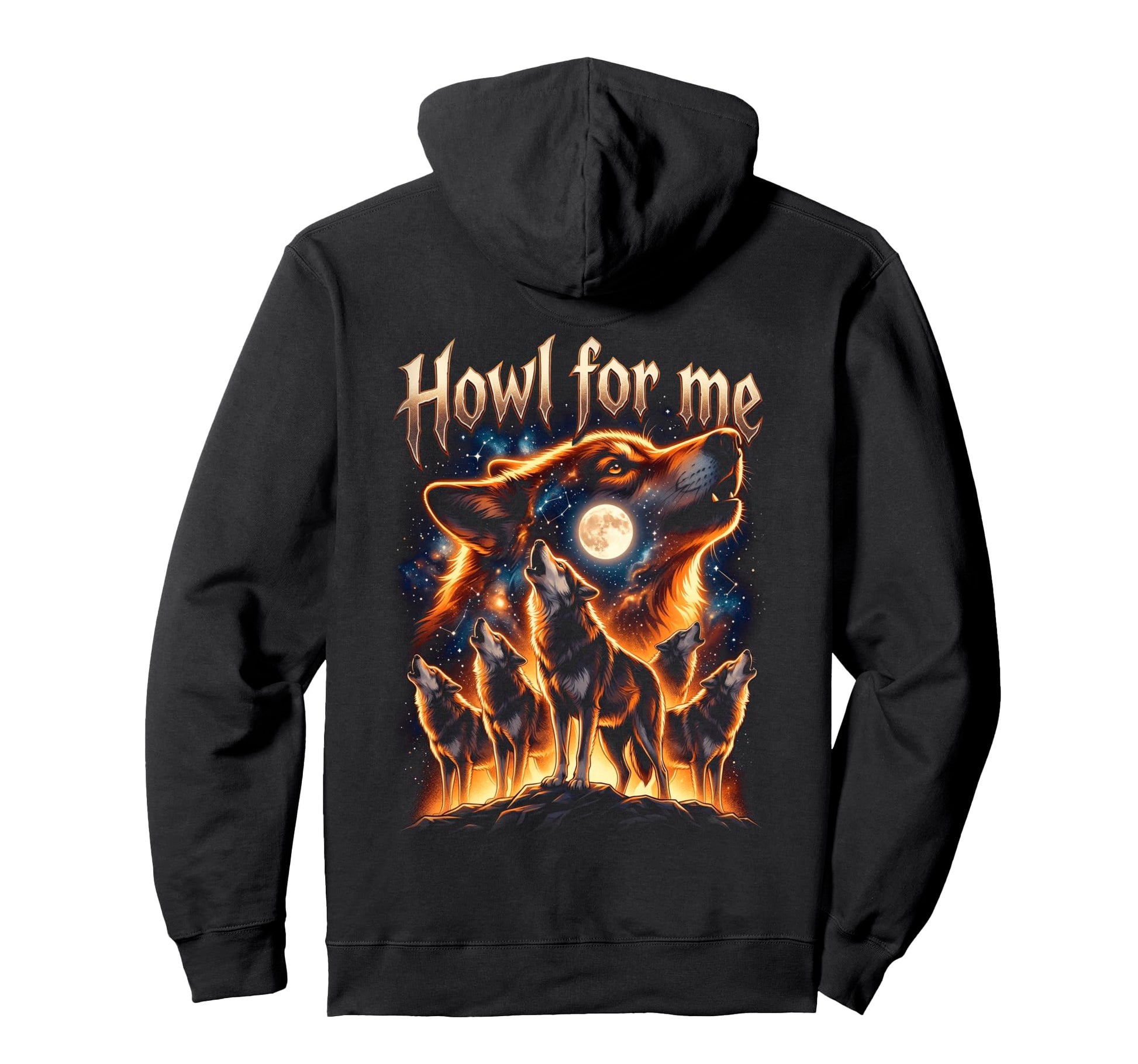 Howl Me Cosmic Wolf Pack Starry Moon Hoodie - Custom Art Print Men Women - T-Shirt, Sweatshirt, Hoodie