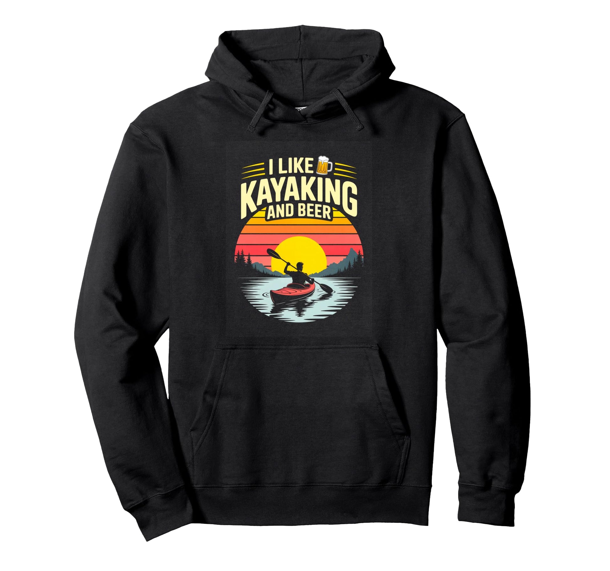 I Like Kayaking And Beer Sunset Lake Hoodie - Novelty Apparel Men Women - T-Shirt, Sweatshirt, Hoodie
