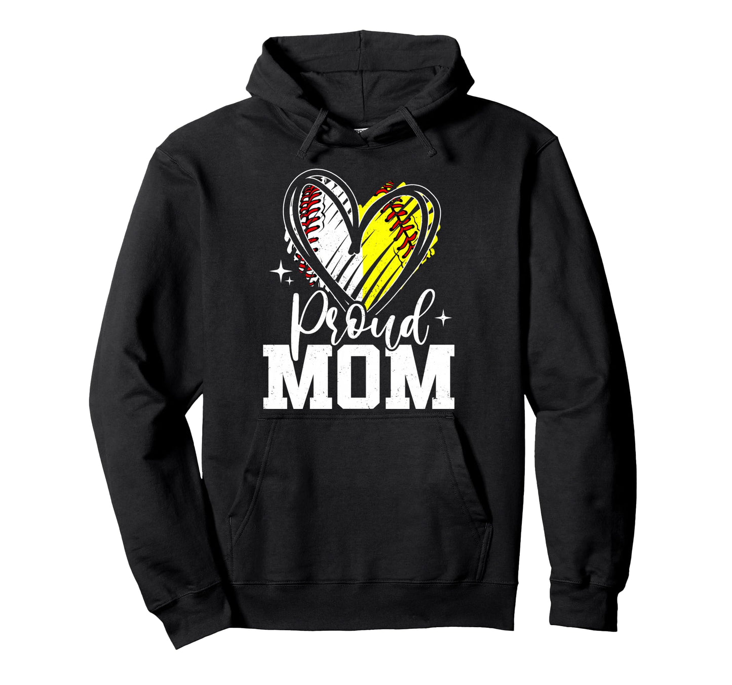 Proud Mom Baseball Softball Heart Mom Both Hoodie - Graphic Print Men Women - T-Shirt, Sweatshirt, Hoodie