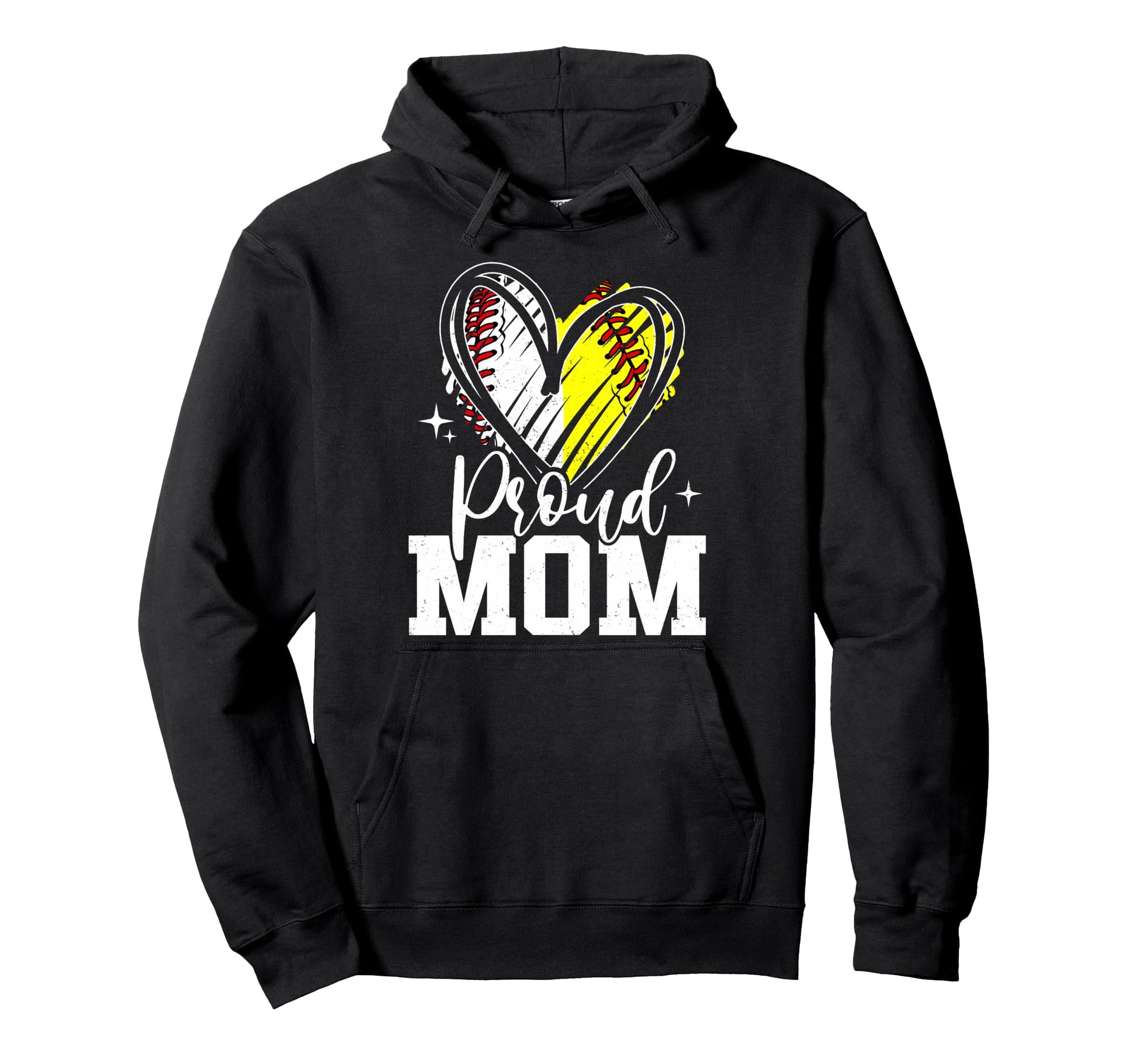 Proud Mom Baseball Softball Heart Mom Both Hoodie - Graphic Print Men Women - T-Shirt, Sweatshirt, Hoodie