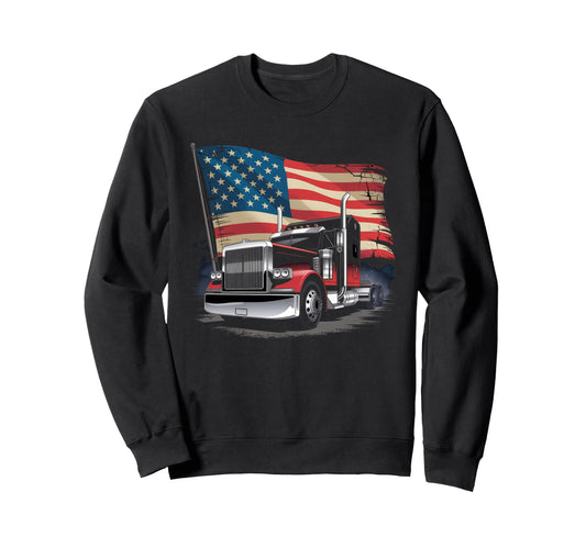 American Flag Trucker Dad Big Rig Sweatshirt - Unique Graphic Men Women - T-Shirt, Sweatshirt, Hoodie