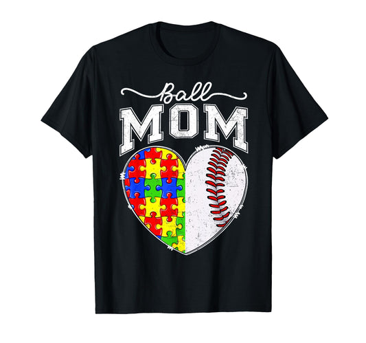 Ball Mom Mama Autism Awareness Day Baseball T-Shirt - Graphic Print Unisex - T-Shirt, Sweatshirt, Hoodie