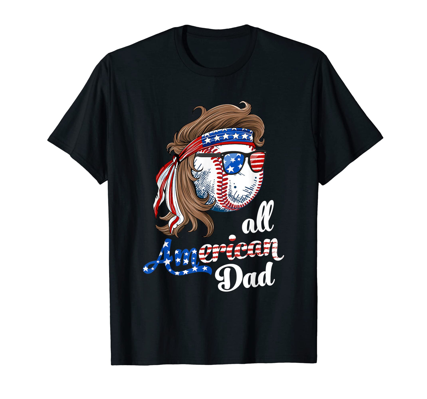 All American Dad Baseball Dad Mullet T-Shirt - Graphic Print for Adults - T-Shirt, Sweatshirt, Hoodie