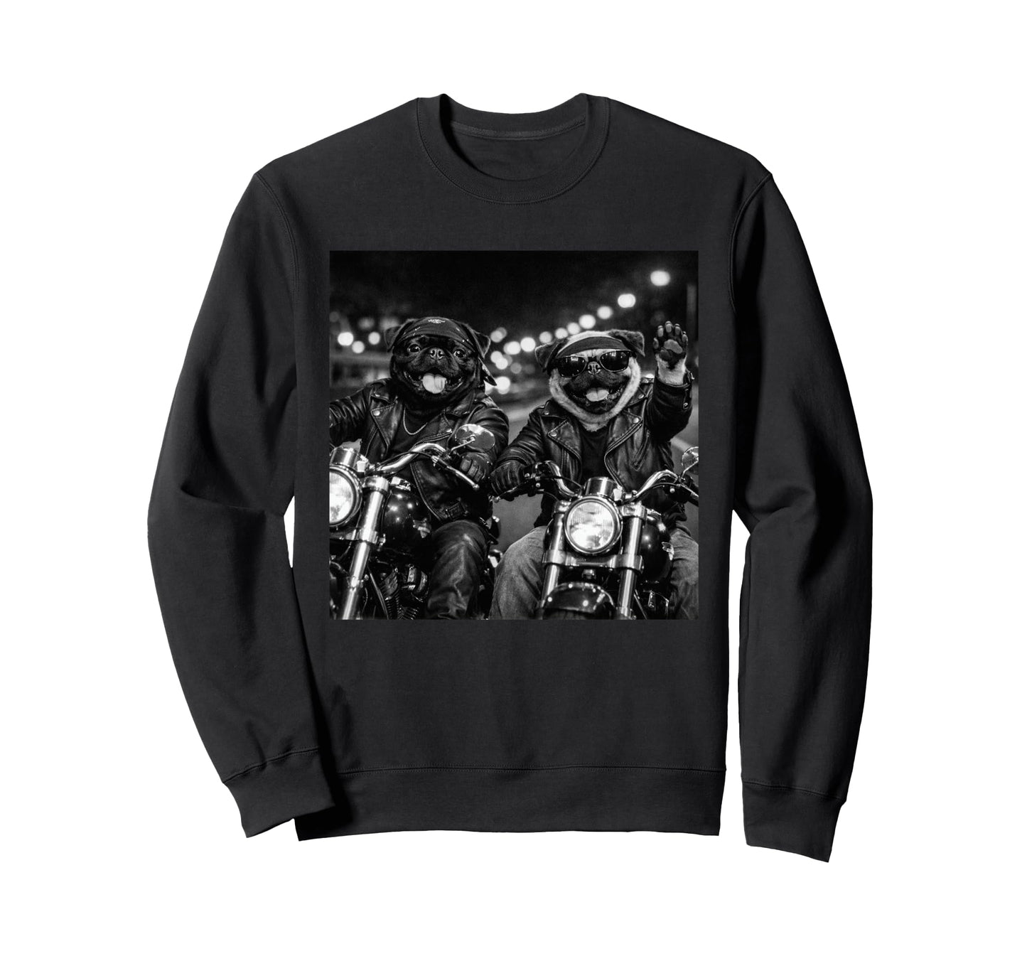 Pug Biker Funny Costume Meme Dad Sweatshirt - Aesthetic Graphic Men Women - T-Shirt, Sweatshirt, Hoodie