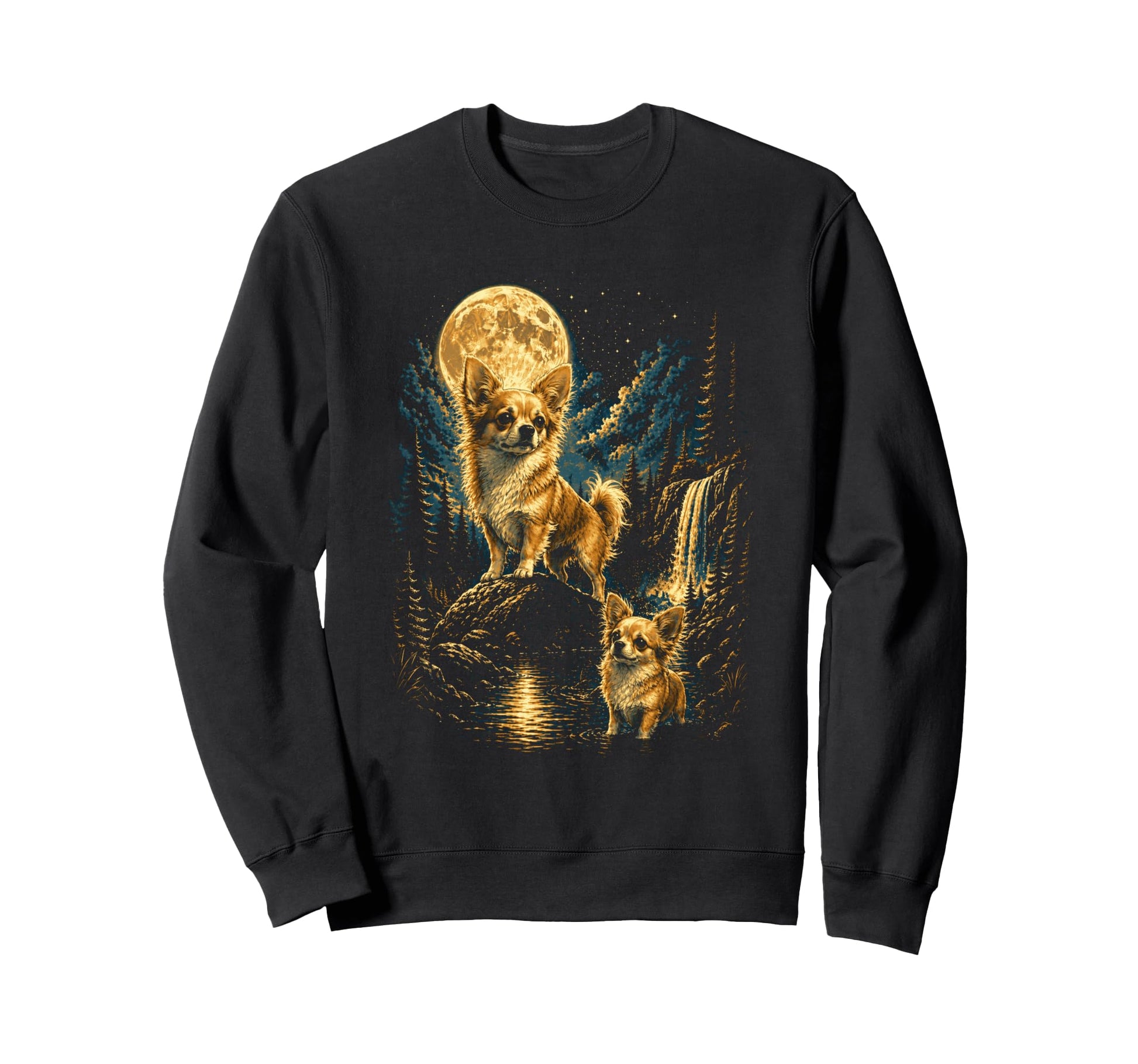 Moonlit Chihuahua Forest Dog Sweatshirt - Aesthetic Graphic for Adults - T-Shirt, Sweatshirt, Hoodie