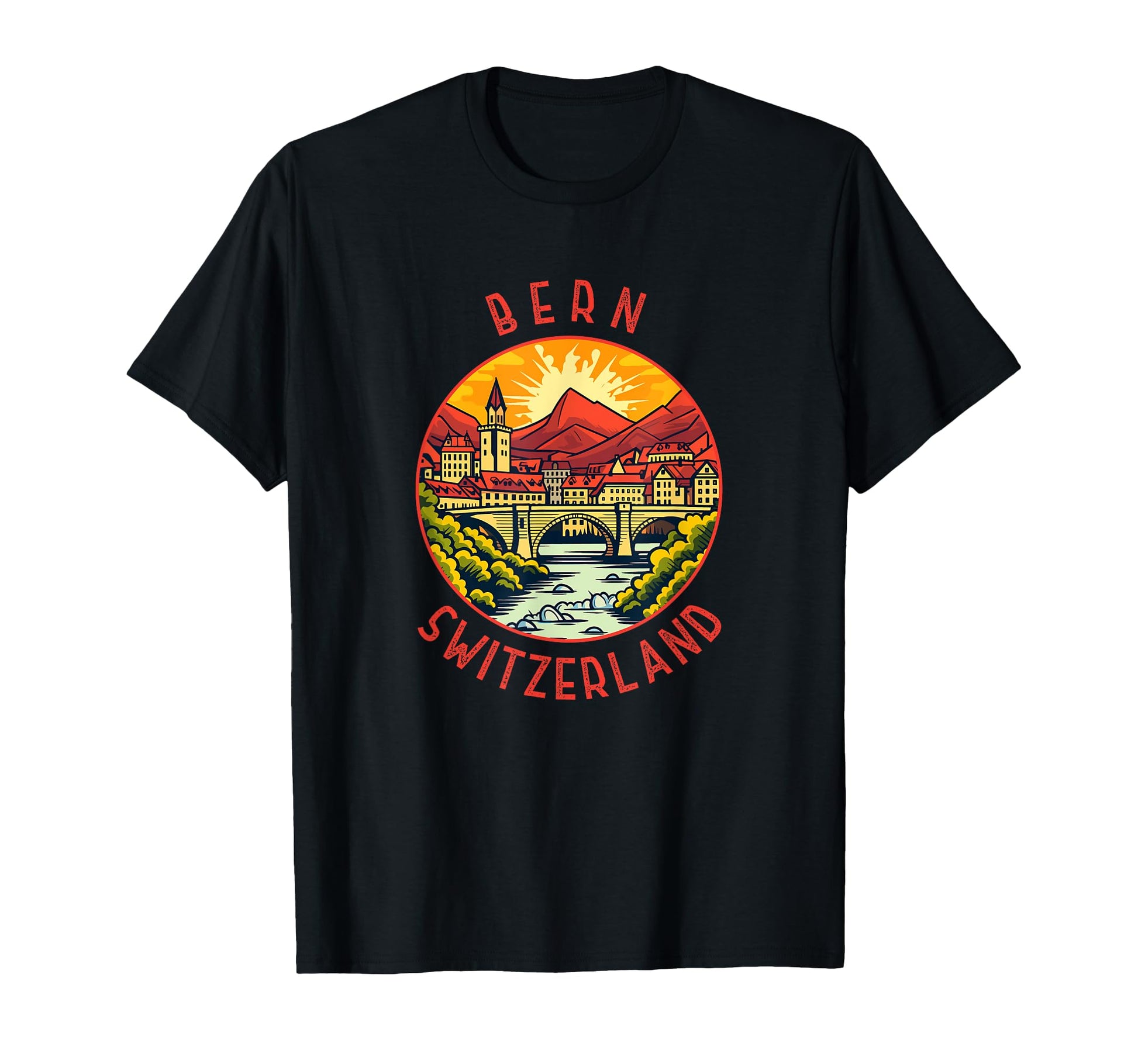 Bern Switzerland Distressed Circle T-Shirt - Casual Everyday Wear Men Women - T-Shirt, Sweatshirt, Hoodie