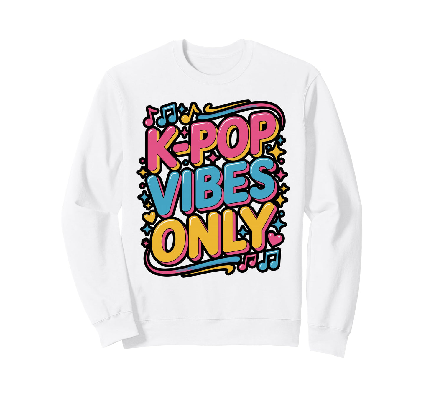 K Pop Vibes Only Neon Distressed Sweatshirt - Minimalist Print for Adults - T-Shirt, Sweatshirt, Hoodie