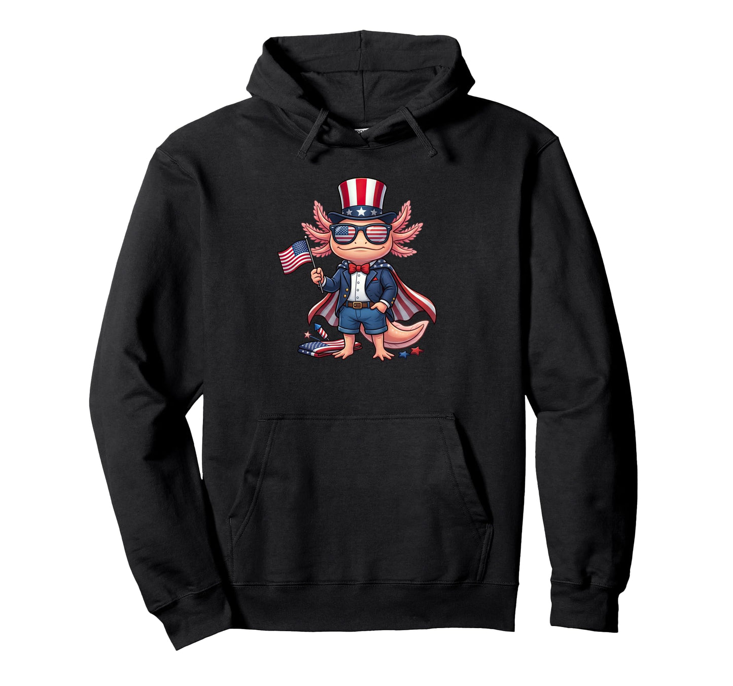 Funny Axolotl American Usa Flag Hoodie - Custom Art Print for Adults - T-Shirt, Sweatshirt, Hoodie