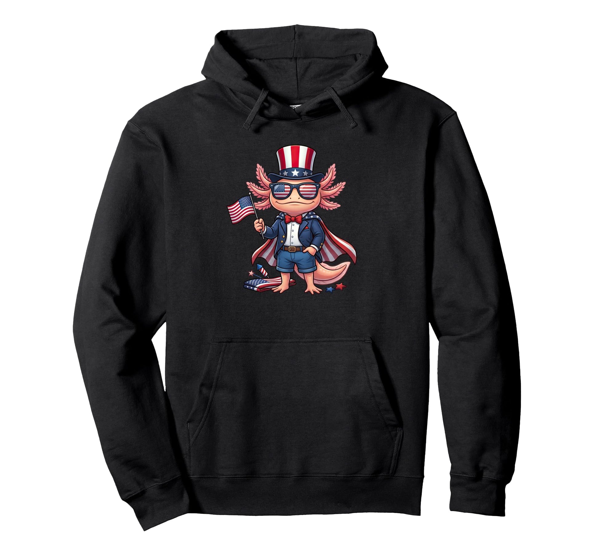 Funny Axolotl American Usa Flag Hoodie - Custom Art Print for Adults - T-Shirt, Sweatshirt, Hoodie