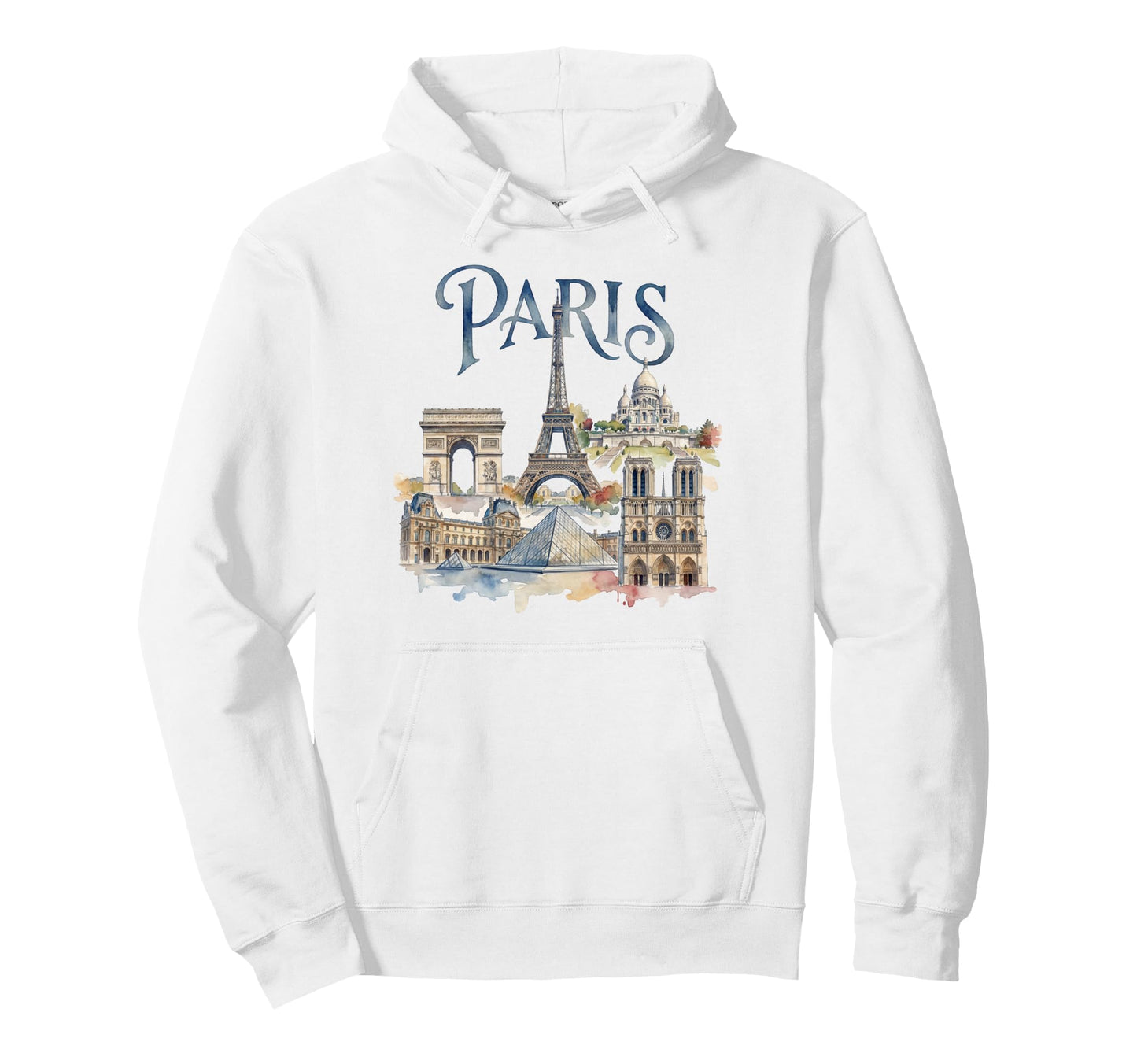 Paris France Landmarks Watercolor Hoodie - Novelty Apparel Men Women - T-Shirt, Sweatshirt, Hoodie