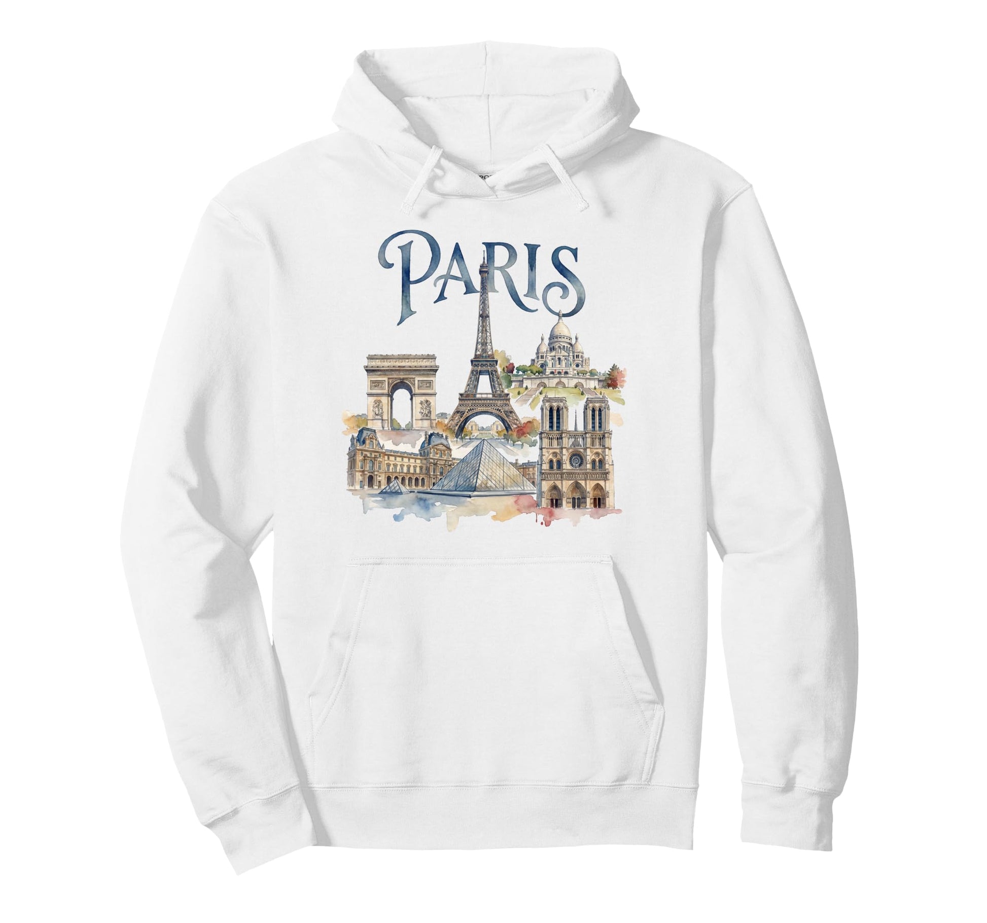 Paris France Landmarks Watercolor Hoodie - Novelty Apparel Men Women - T-Shirt, Sweatshirt, Hoodie