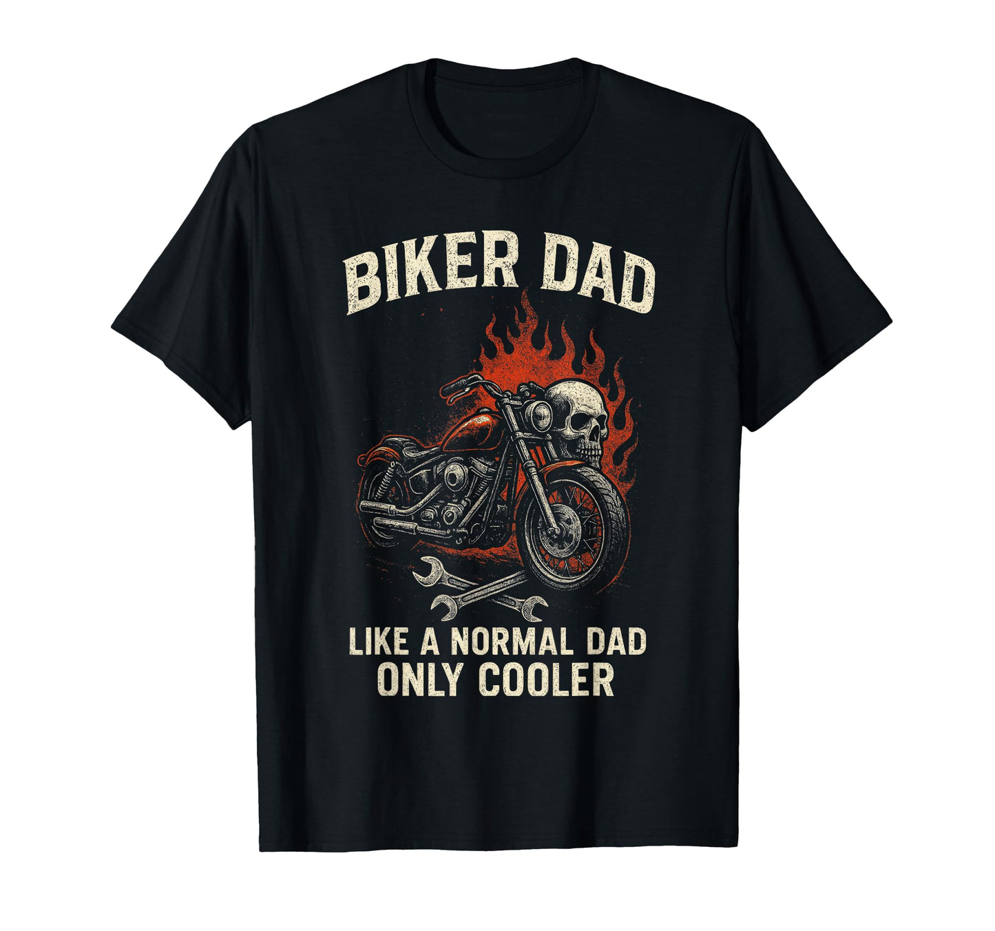 Biker Dad Motorcycle Skull Flames T-Shirt - Custom Art Print for Adults - T-Shirt, Sweatshirt, Hoodie