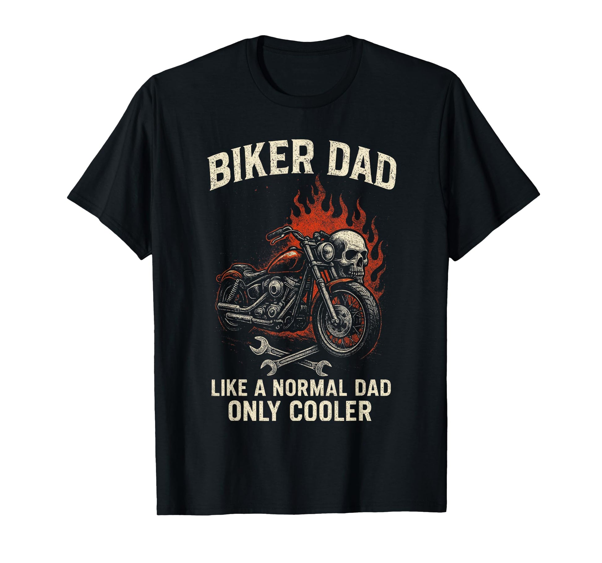 Biker Dad Motorcycle Skull Flames T-Shirt - Custom Art Print for Adults - T-Shirt, Sweatshirt, Hoodie