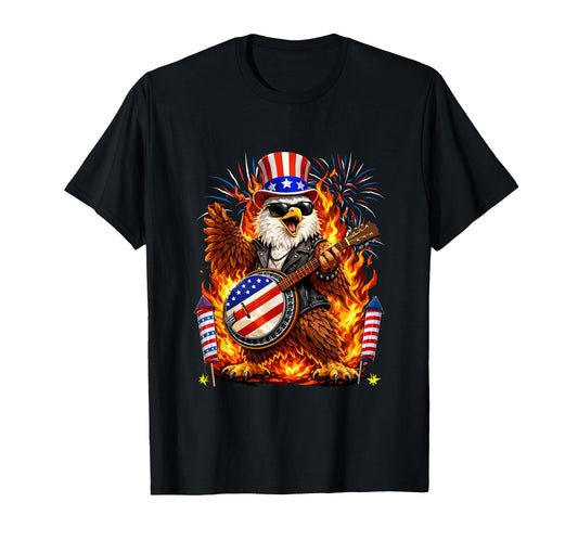 4Th July Eagle Playing Banjo Instrument T-Shirt - Graphic Print Men Women - T-Shirt, Sweatshirt, Hoodie