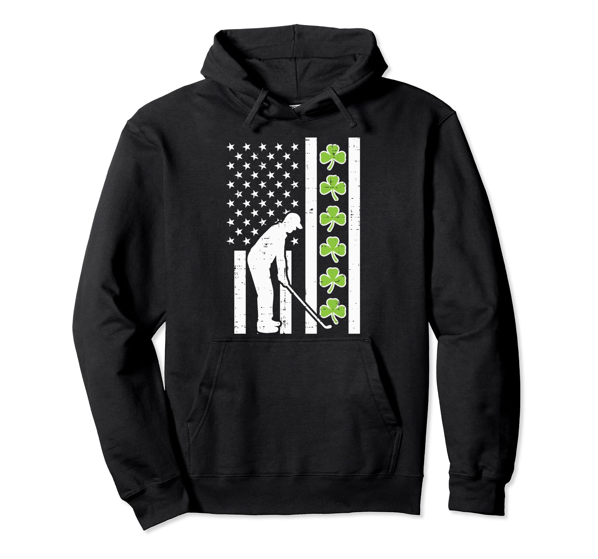 Us Flag Shamrock Golf St Patricks Hoodie - Fun Novelty Design for Adults - T-Shirt, Sweatshirt, Hoodie