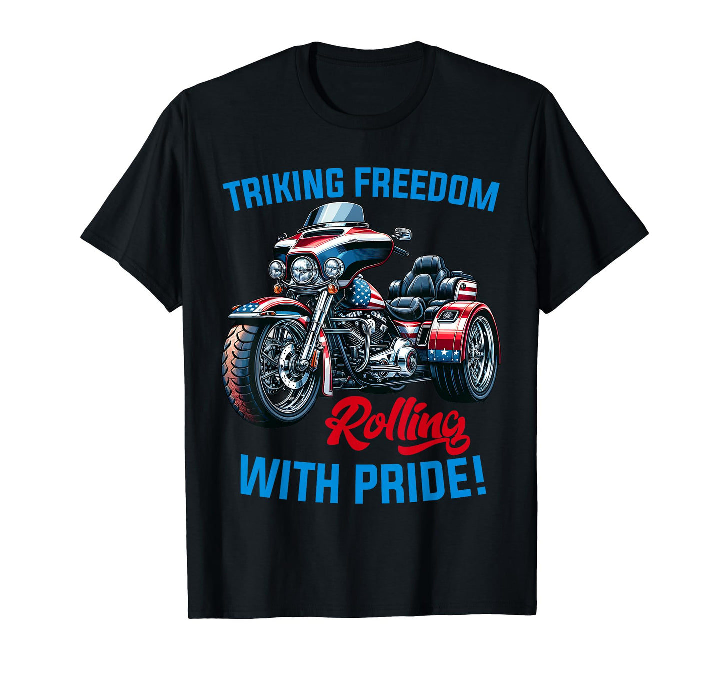 Motorcycle Trike American Flag Three T-Shirt - Unique Graphic Unisex - T-Shirt, Sweatshirt, Hoodie