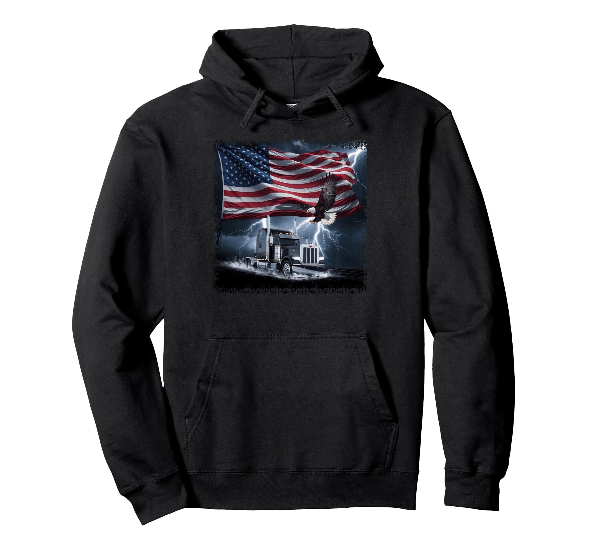 American Flag Trucker Dad Big Rig Hoodie - Trendy Graphic Men Women - T-Shirt, Sweatshirt, Hoodie
