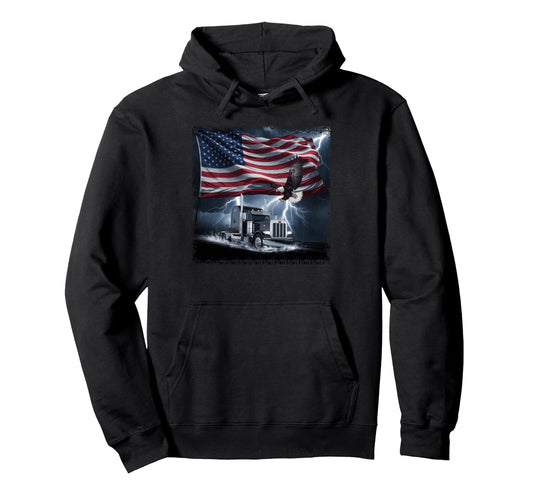 American Flag Trucker Dad Big Rig Hoodie - Trendy Graphic Men Women - T-Shirt, Sweatshirt, Hoodie