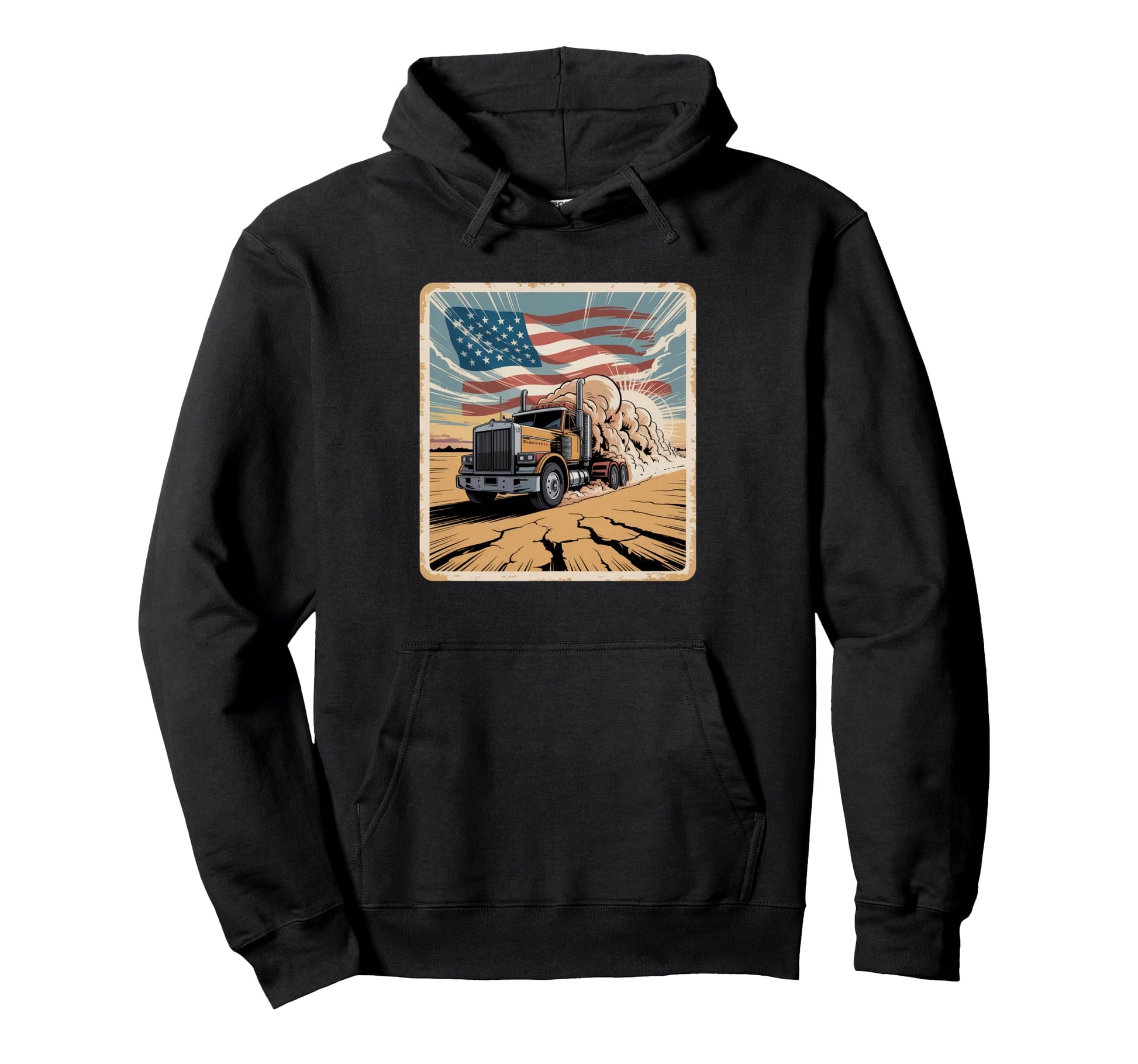 American Flag Trucker Dad Big Rig Hoodie - Novelty Apparel for Adults - T-Shirt, Sweatshirt, Hoodie