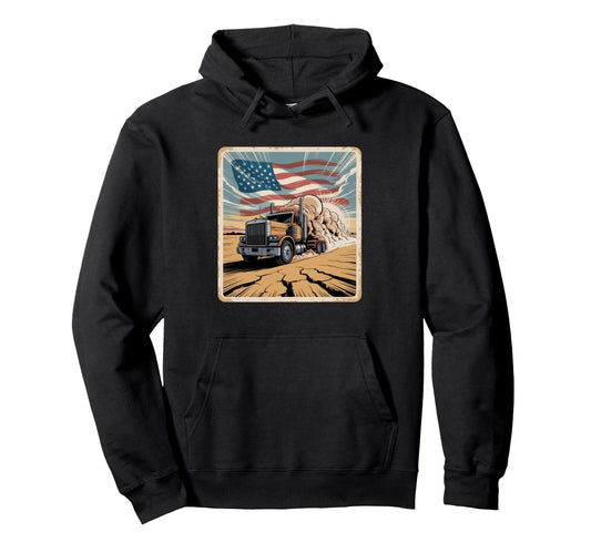 American Flag Trucker Dad Big Rig Hoodie - Novelty Apparel for Adults - T-Shirt, Sweatshirt, Hoodie