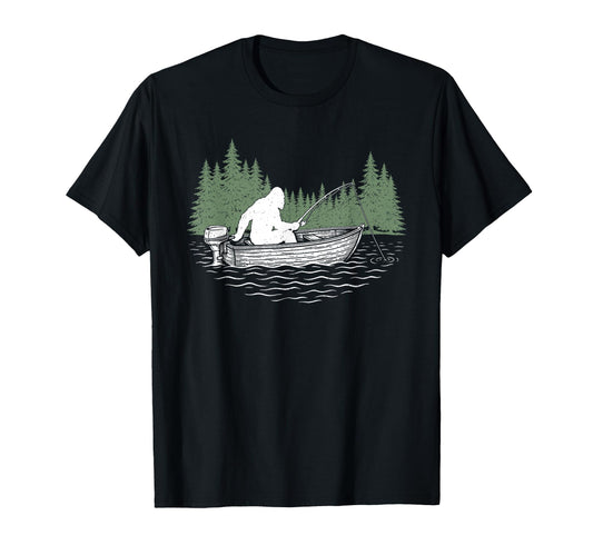 Bigfoot Sasquatch Fishing Dad Camping T-Shirt - Minimalist Print Men Women - T-Shirt, Sweatshirt, Hoodie