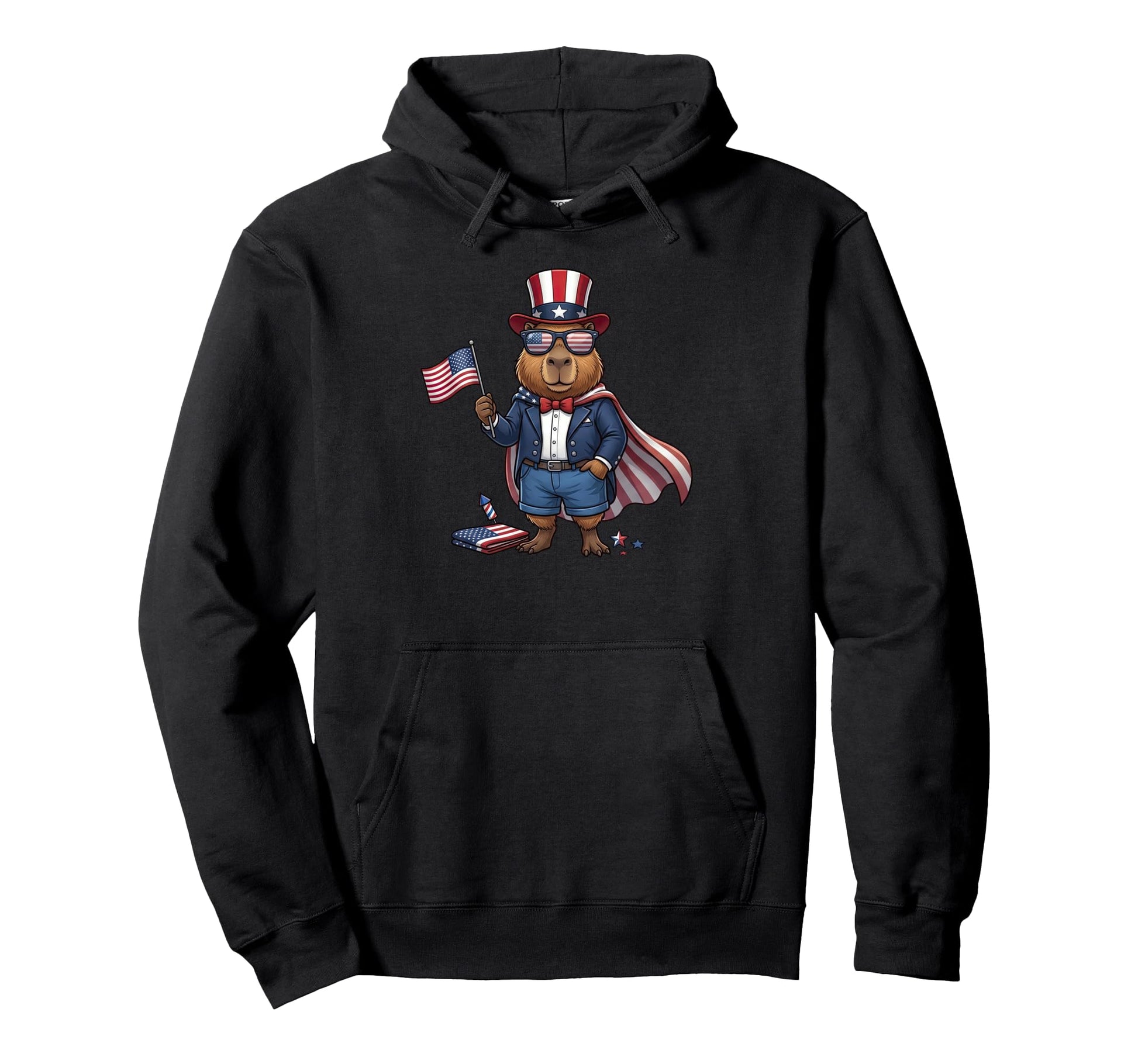 Funny Capypara American Usa Flag Hoodie - Casual Everyday Wear Unisex - T-Shirt, Sweatshirt, Hoodie