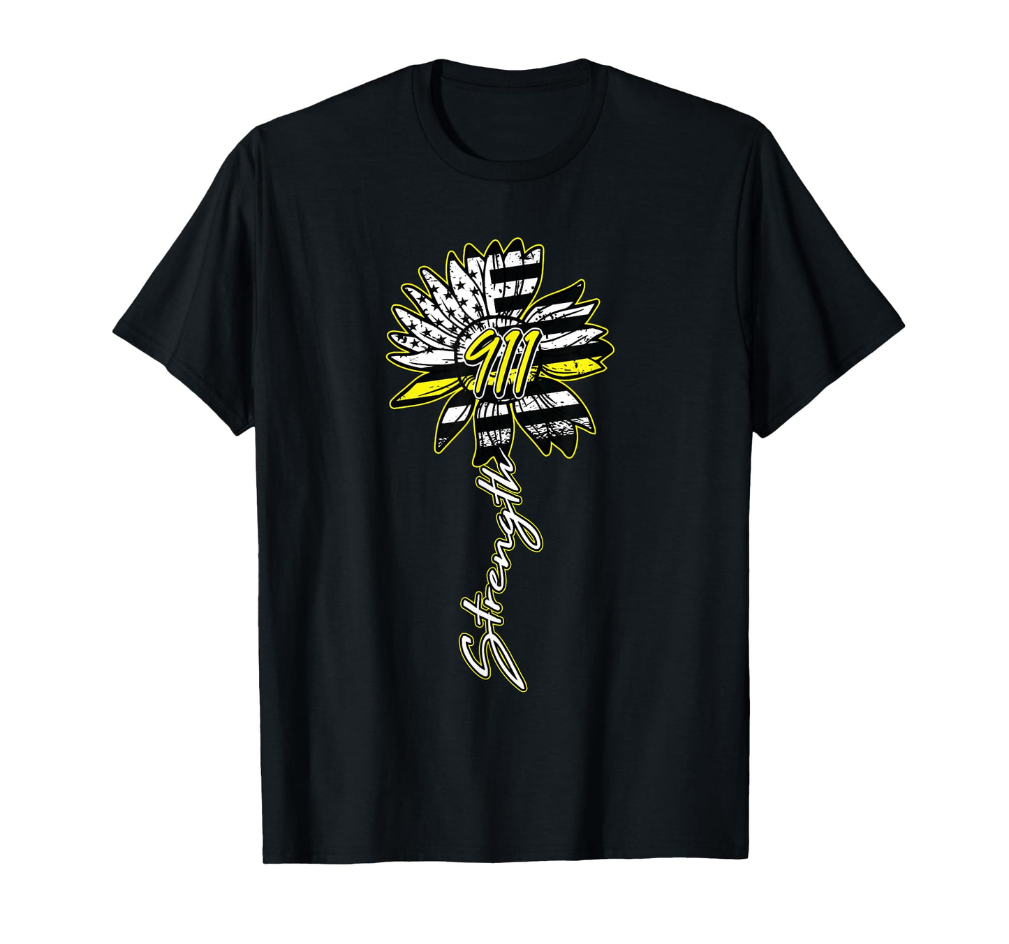 911 Dispatcher American Flag Sunflower T-Shirt - Custom Art Print Unisex - T-Shirt, Sweatshirt, Hoodie