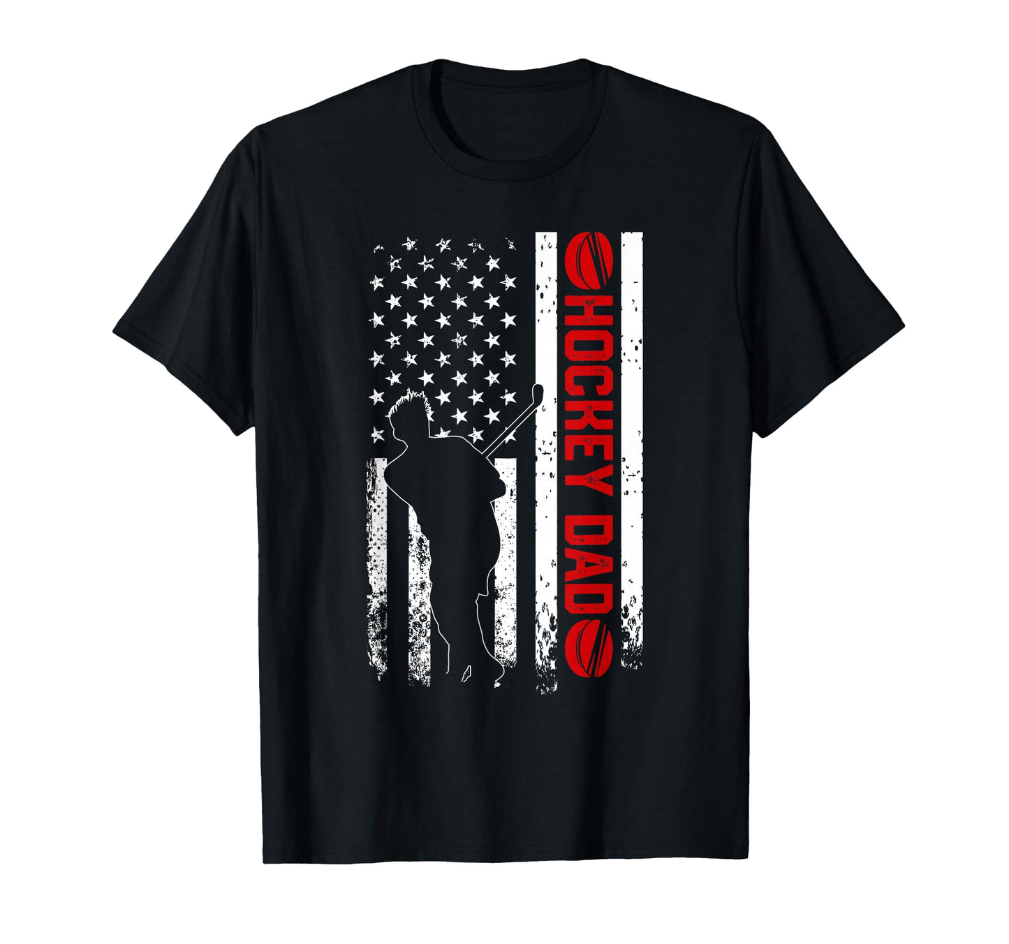 Hockey Dad American Flag Patriotic Player T-Shirt - Unique Graphic Unisex - T-Shirt, Sweatshirt, Hoodie