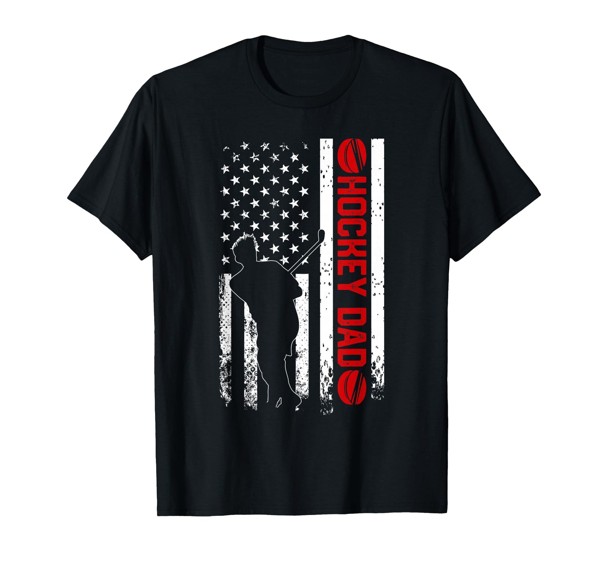 Hockey Dad American Flag Patriotic Player T-Shirt - Unique Graphic Unisex - T-Shirt, Sweatshirt, Hoodie