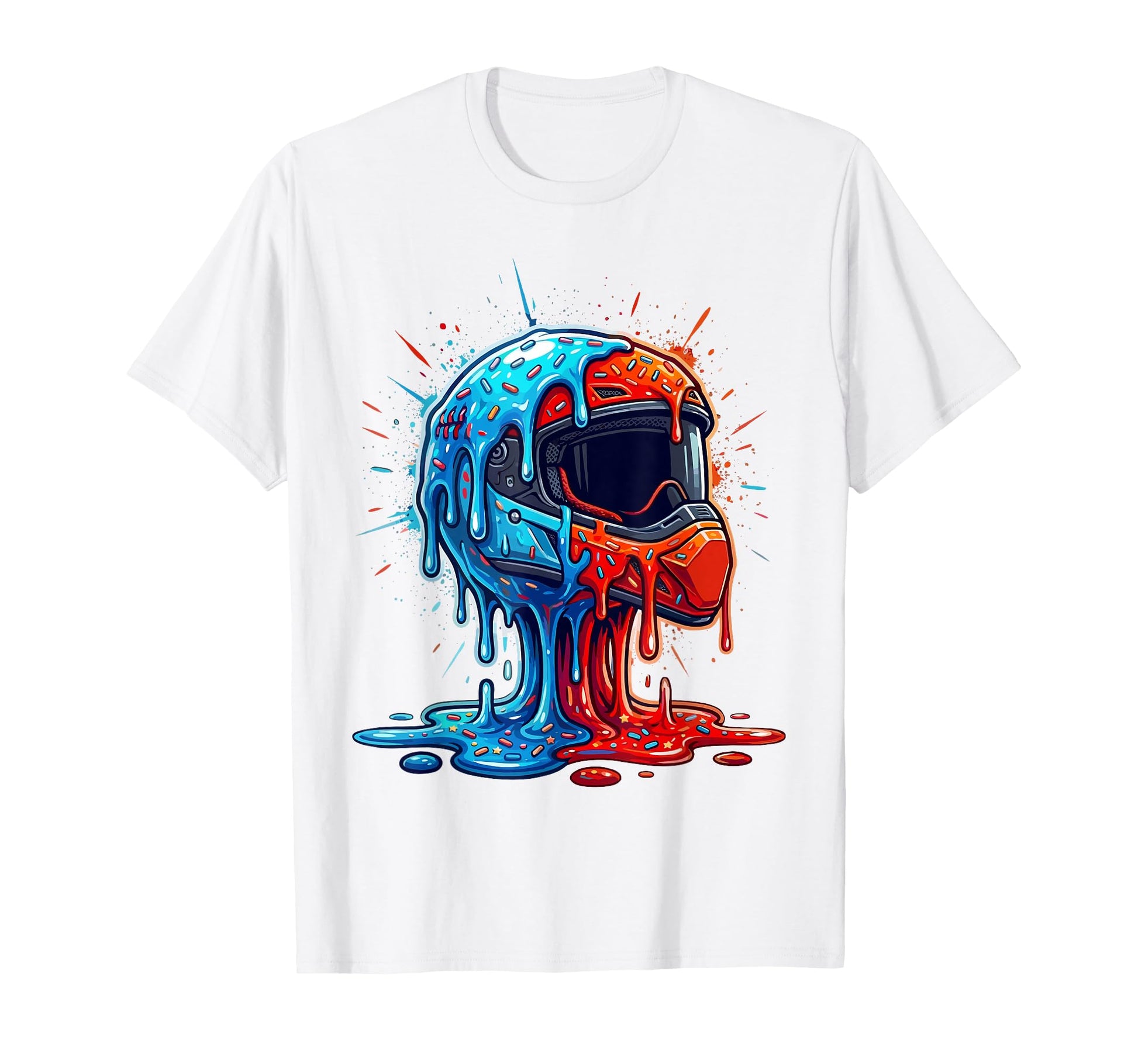 Melting Motocross Helmet Drippy T-Shirt - Fun Novelty Design for Adults - T-Shirt, Sweatshirt, Hoodie