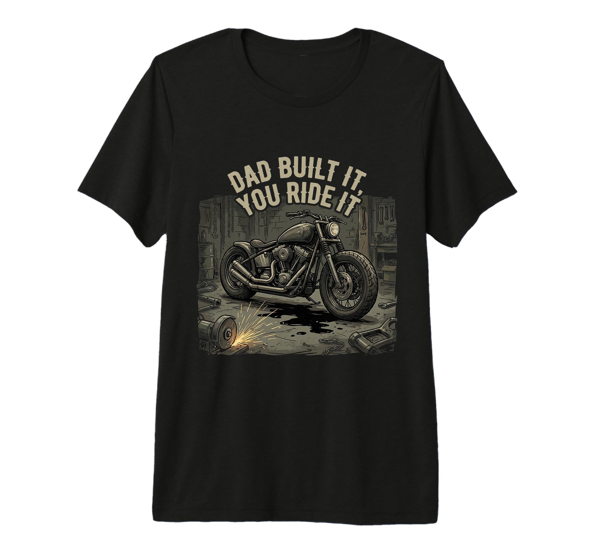 Mens Garage Motorcycle Papa Rider T-Shirt - Custom Art Print Men Women - T-Shirt, Sweatshirt, Hoodie