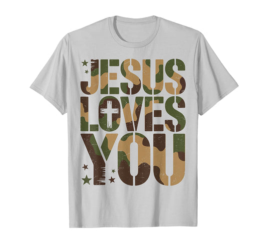 Camo Jesus Loves You Camouflage T-Shirt - Minimalist Print for Adults - T-Shirt, Sweatshirt, Hoodie