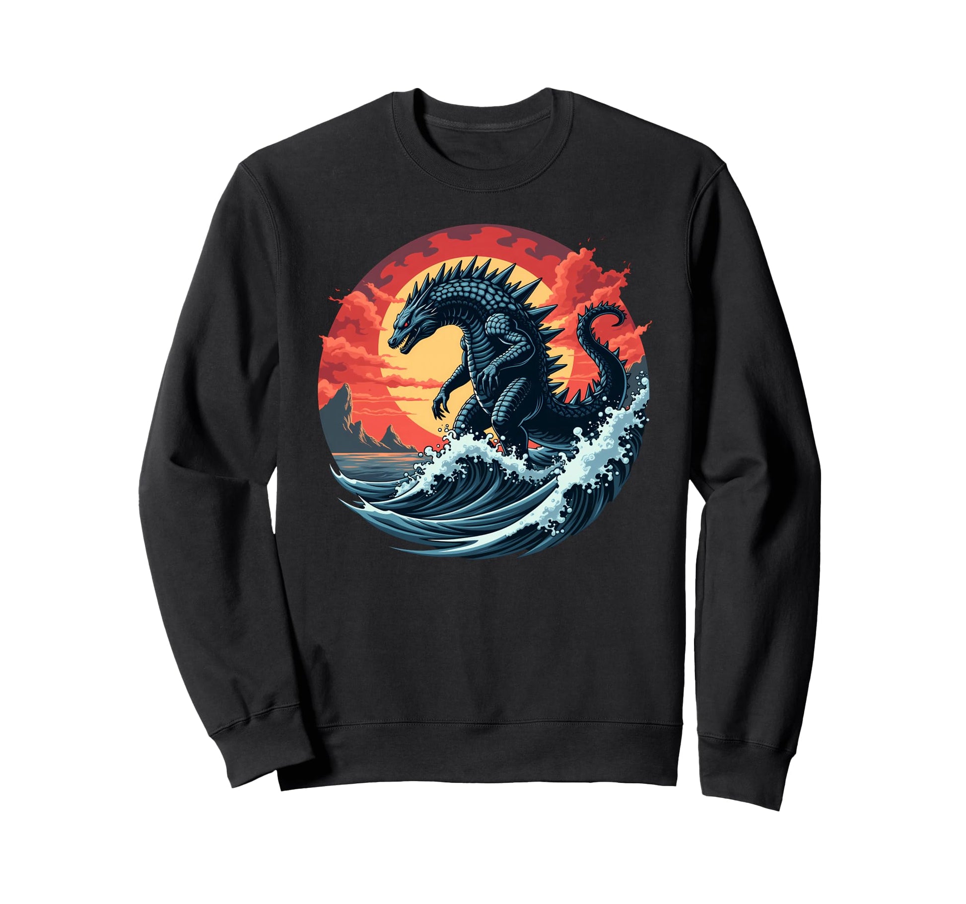Kaiju Monster Great Wave Sweatshirt - Minimalist Print Unisex - T-Shirt, Sweatshirt, Hoodie