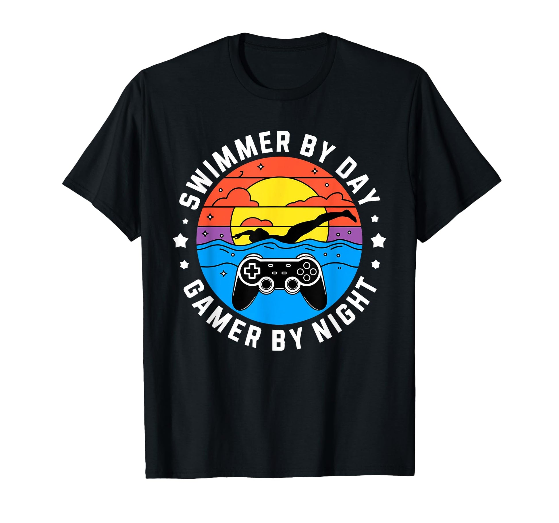 Swimmer Day Gamer Night Gaming Swimming T-Shirt - Minimalist Print Unisex - T-Shirt, Sweatshirt, Hoodie