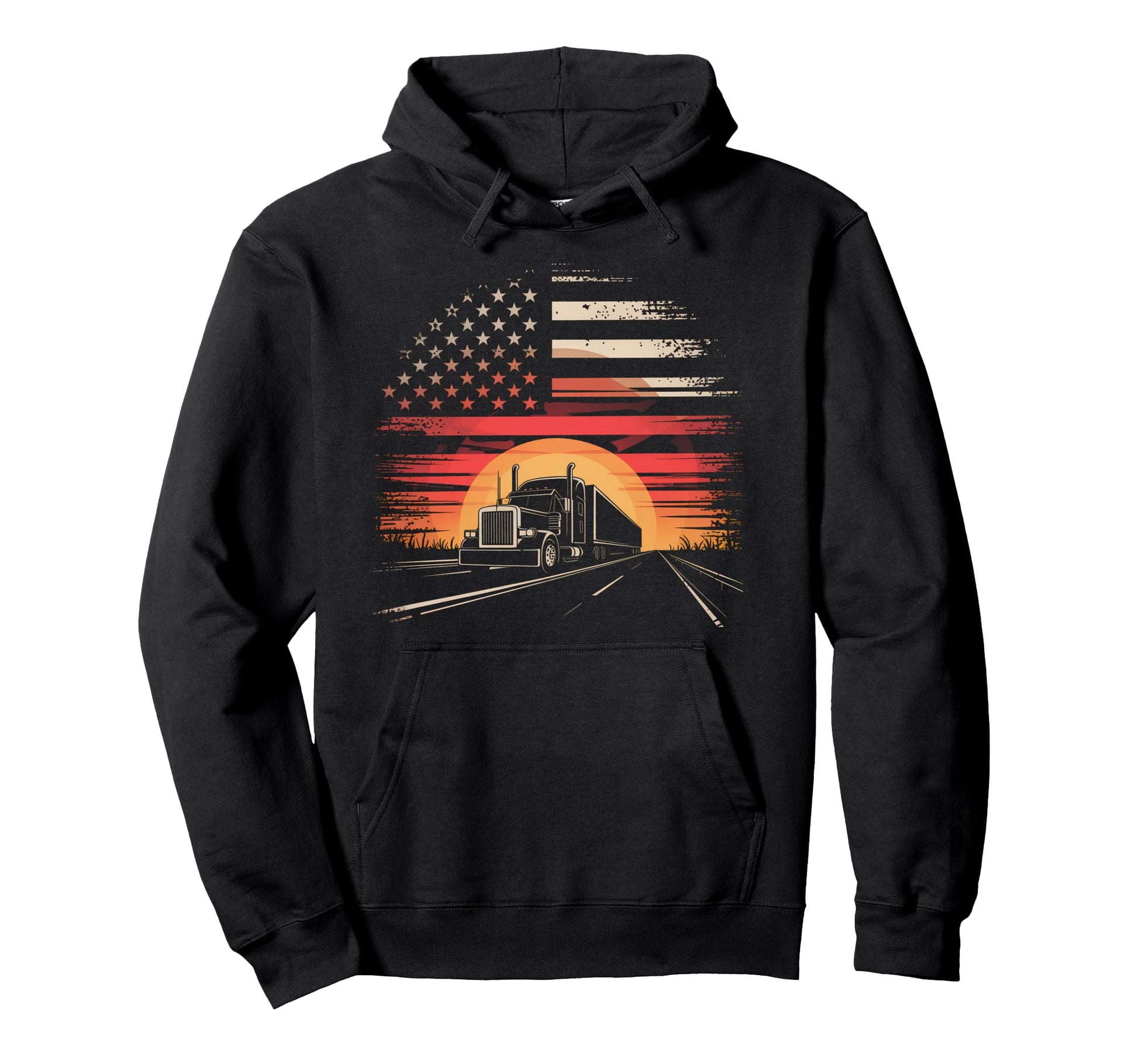 American Flag Trucker Dad Big Rig Hoodie - Streetwear Style for Adults - T-Shirt, Sweatshirt, Hoodie