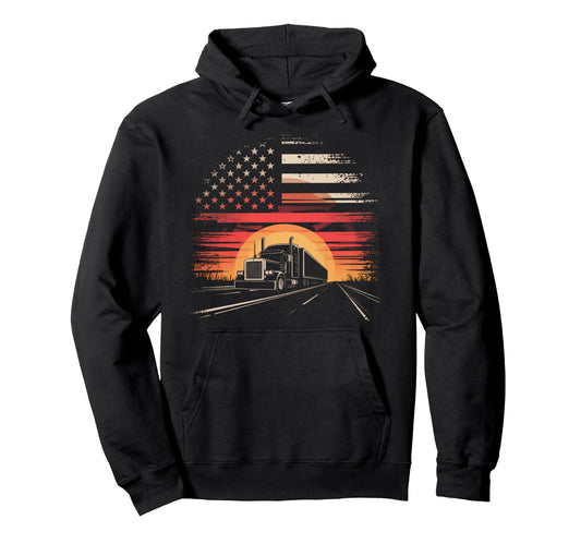 American Flag Trucker Dad Big Rig Hoodie - Streetwear Style for Adults - T-Shirt, Sweatshirt, Hoodie