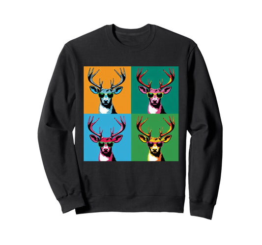 2024 Pop Art Colored Reindeer Sweatshirt - Trendy Graphic for Adults - T-Shirt, Sweatshirt, Hoodie