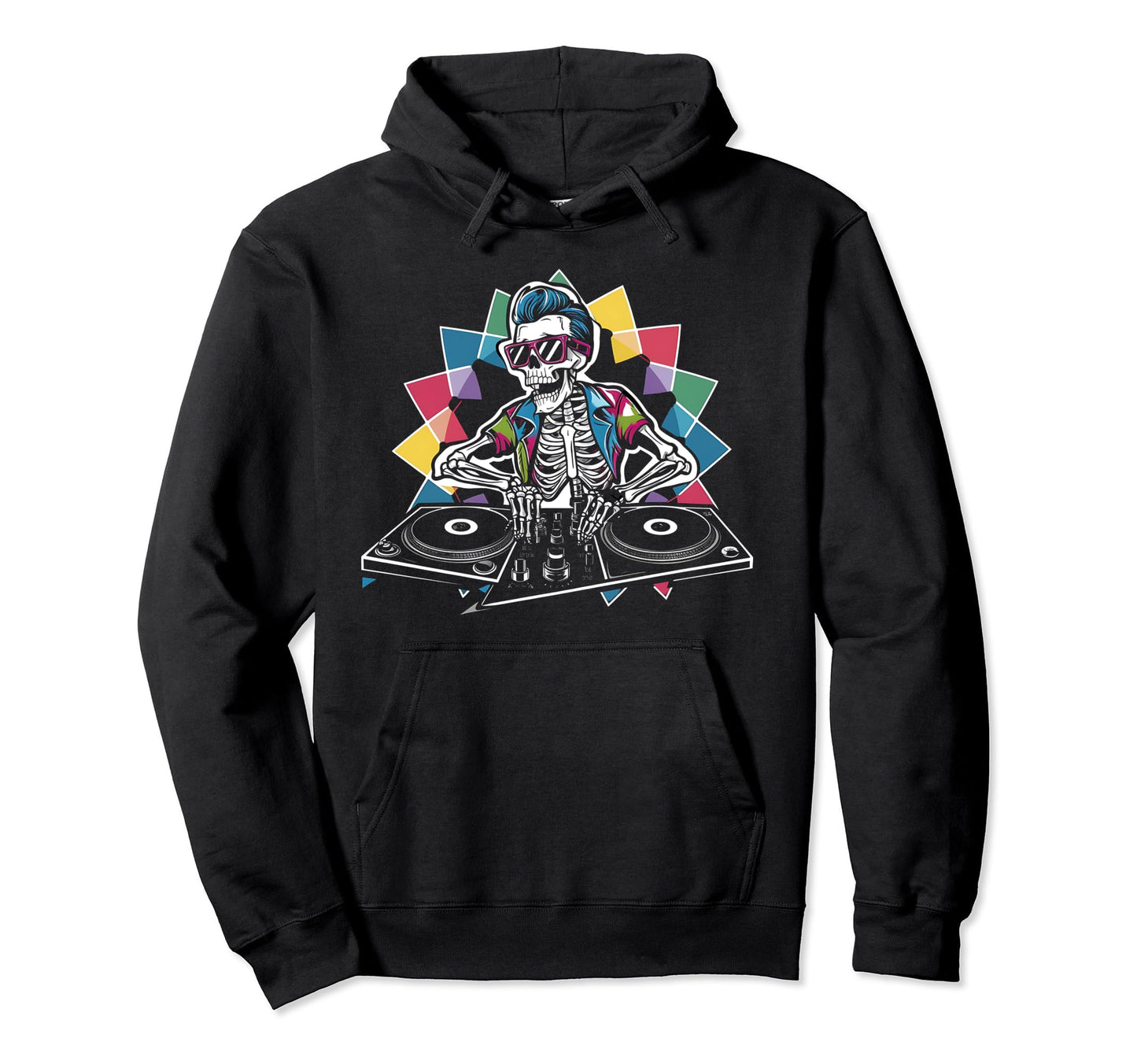 Pop Art Skeleton Dj Vibrant Hoodie - Trendy Graphic for Adults - T-Shirt, Sweatshirt, Hoodie
