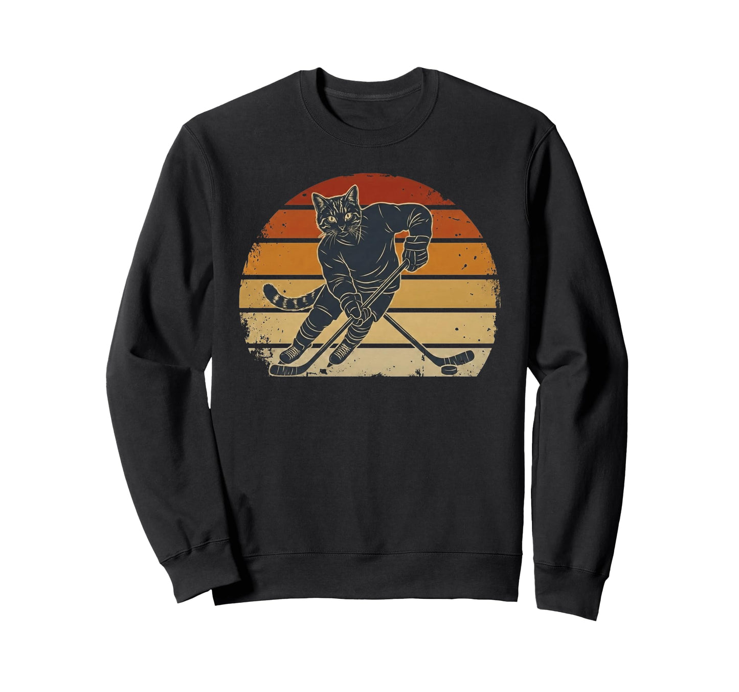 Cat Playing Hockey Funny Sweatshirt - Casual Everyday Wear Men Women - T-Shirt, Sweatshirt, Hoodie
