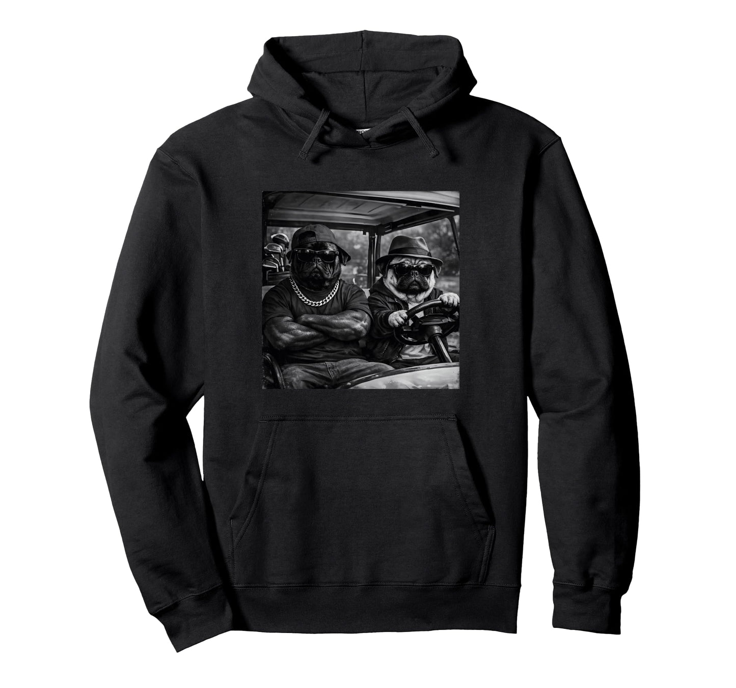 Pug Funny Costume Meme Gangster Golf Cart Hoodie - Trendy Graphic Unisex - T-Shirt, Sweatshirt, Hoodie