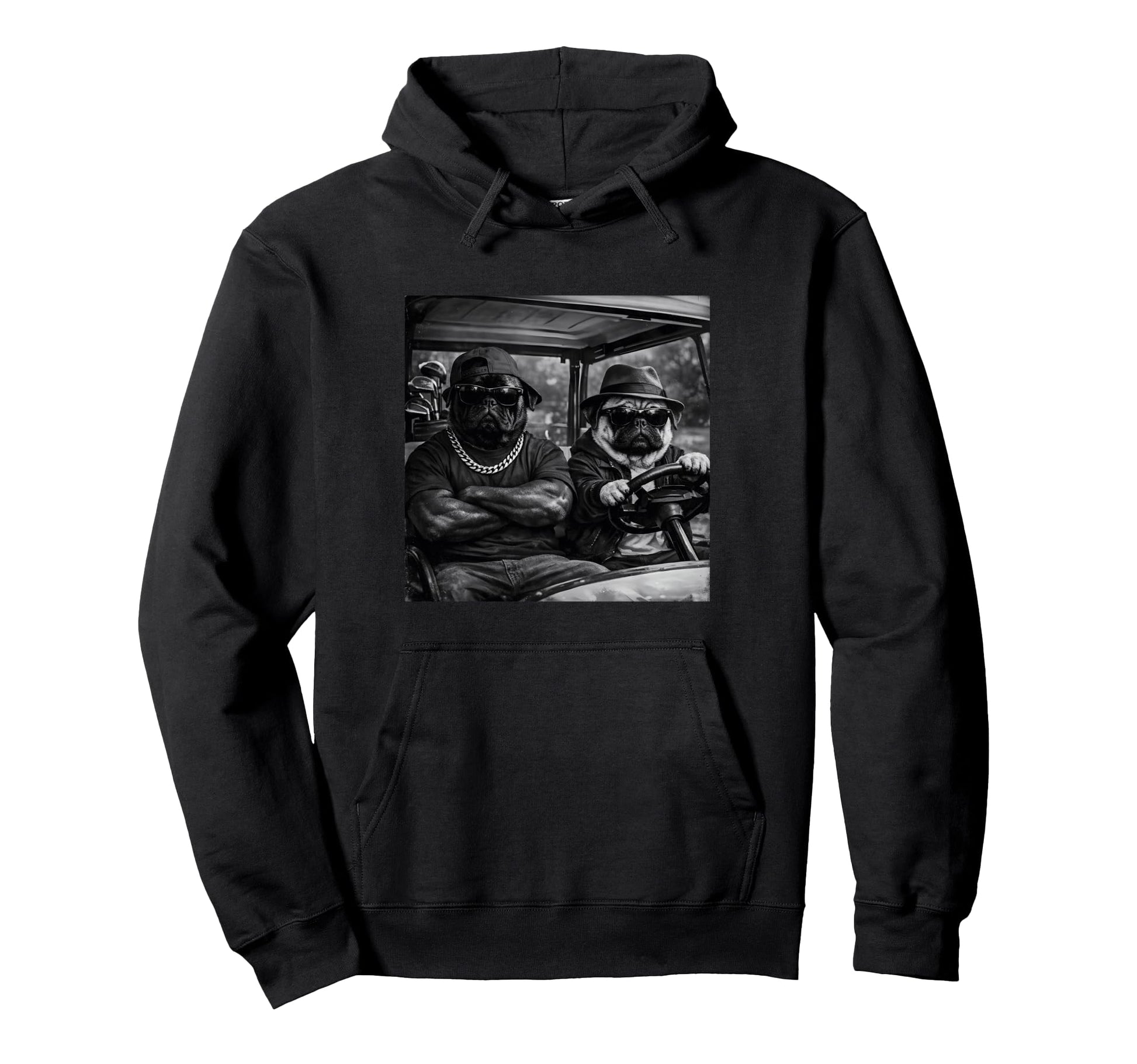 Pug Funny Costume Meme Gangster Golf Cart Hoodie - Trendy Graphic Unisex - T-Shirt, Sweatshirt, Hoodie