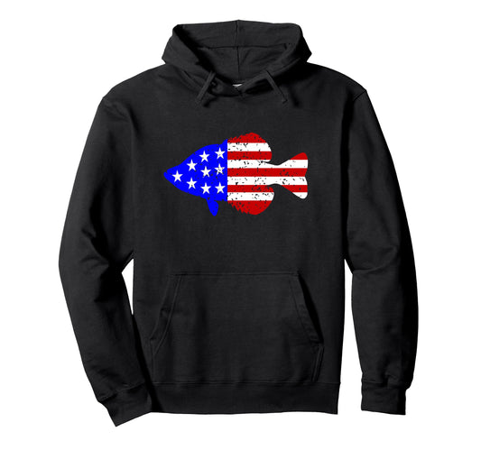 American Flag Crappie Fishing Silhouette Hoodie - Graphic Print Men Women - T-Shirt, Sweatshirt, Hoodie