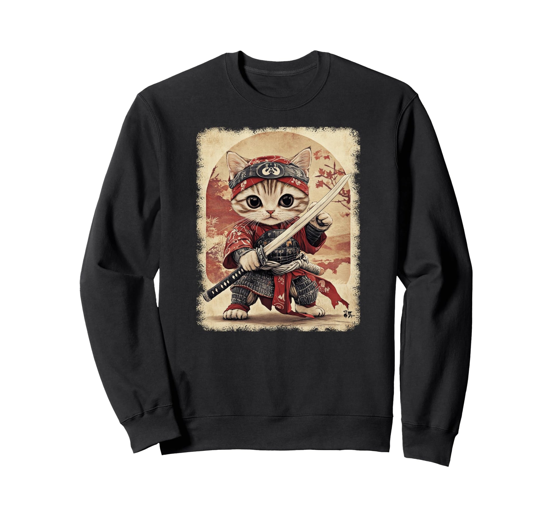 Japanese Samurai Kitten Kawaii Ninja Sweatshirt - Novelty Apparel Unisex - T-Shirt, Sweatshirt, Hoodie