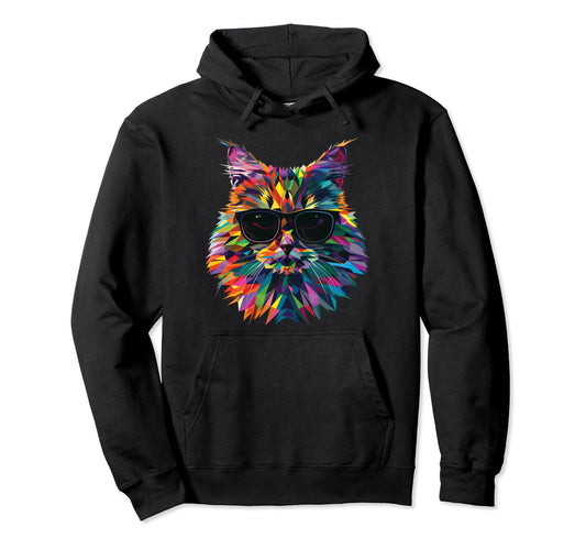 Cat Dad Mom Sunglasses Persian Hoodie - Fun Novelty Design Men Women - T-Shirt, Sweatshirt, Hoodie