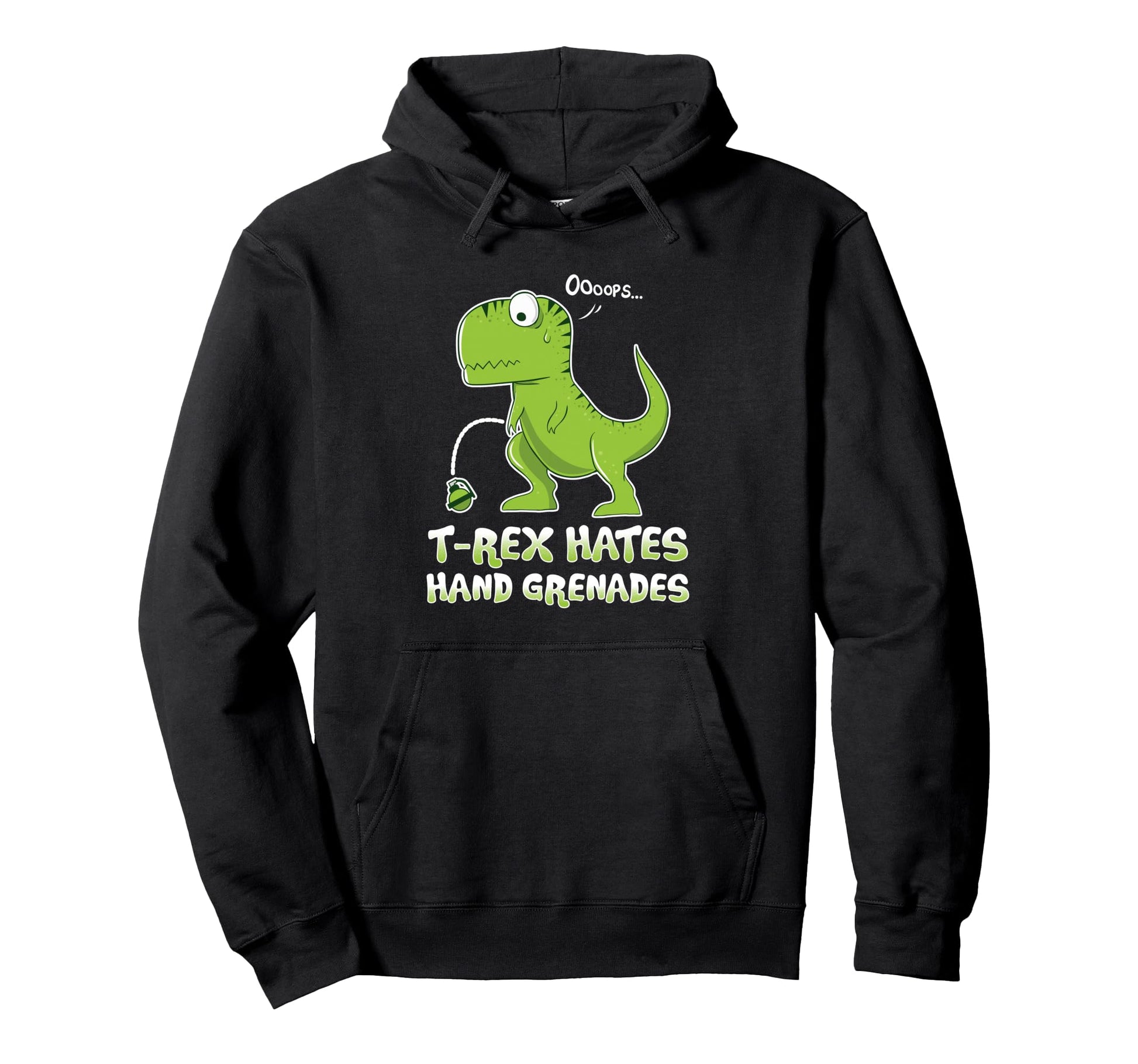 Funny T Rex Hates Hand Grenades Hoodie - Casual Everyday Wear for Adults - T-Shirt, Sweatshirt, Hoodie