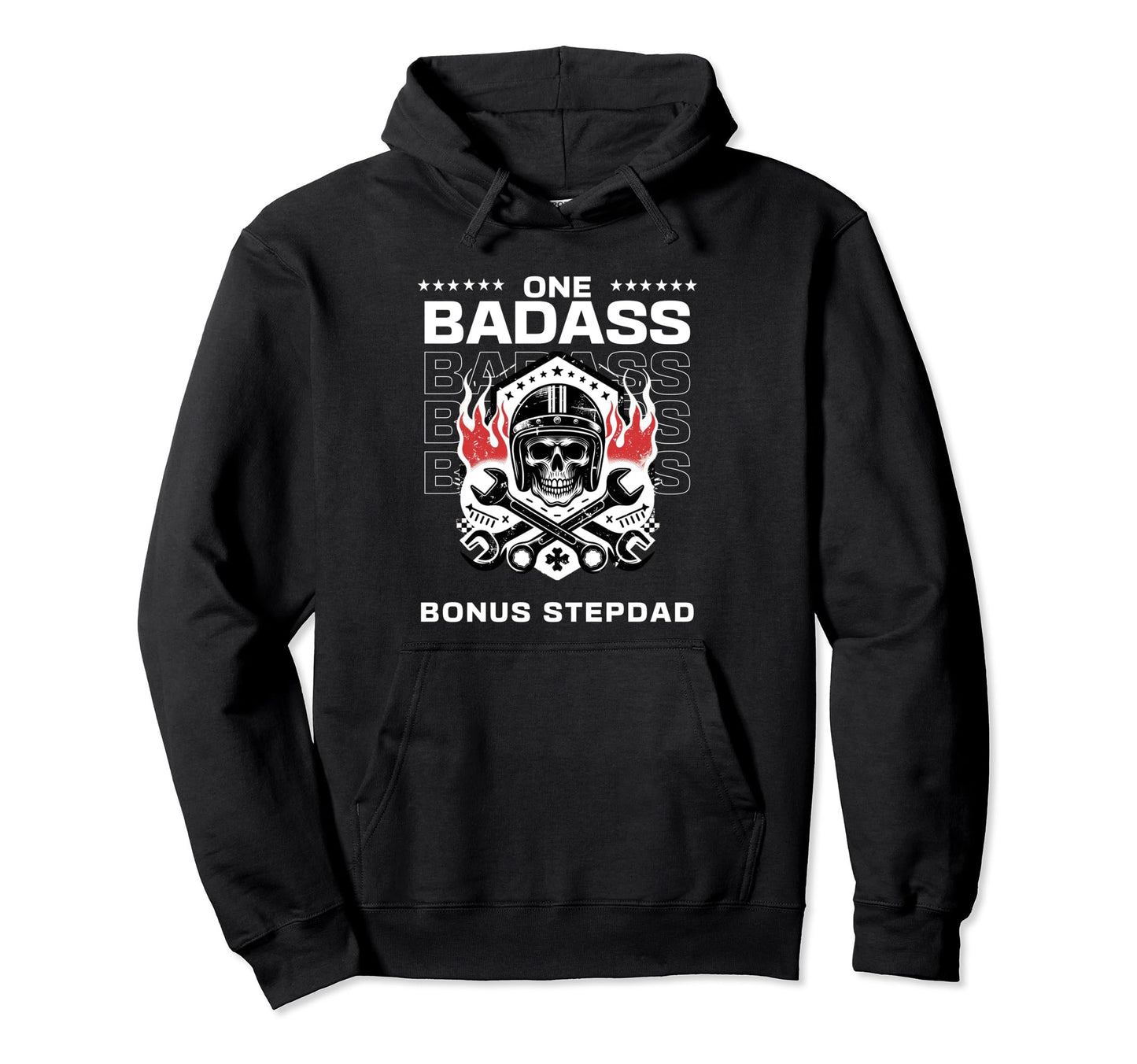 One Badass Bonus Dad Awesome Stepdad Biker Hoodie - Unique Graphic Unisex - T-Shirt, Sweatshirt, Hoodie
