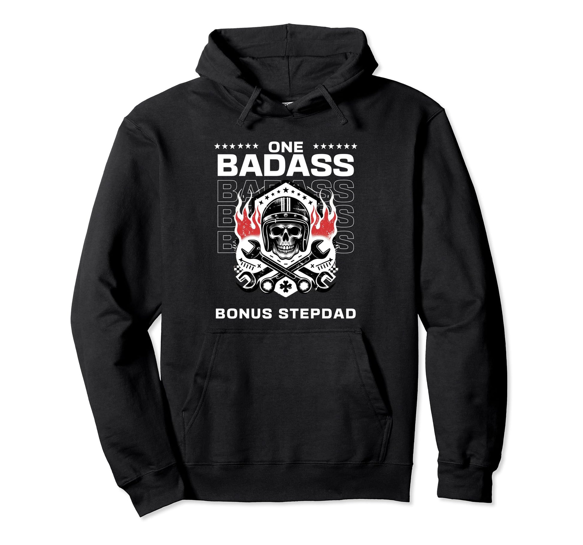 One Badass Bonus Dad Awesome Stepdad Biker Hoodie - Unique Graphic Unisex - T-Shirt, Sweatshirt, Hoodie